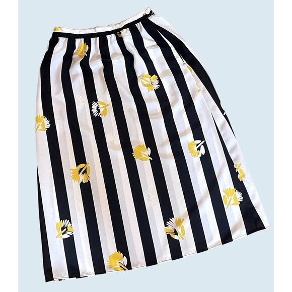 Vintage SASSON Black & White Striped Floral Skirt 80s / 90s Size S - Picture 2 of 8
